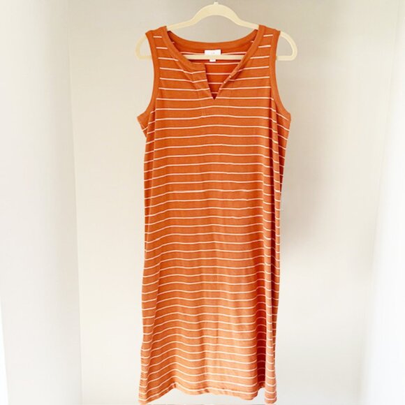 J.Jill Striped French Terry Dress, Orange and White, V-neck, Size M - Picture 2 of 5